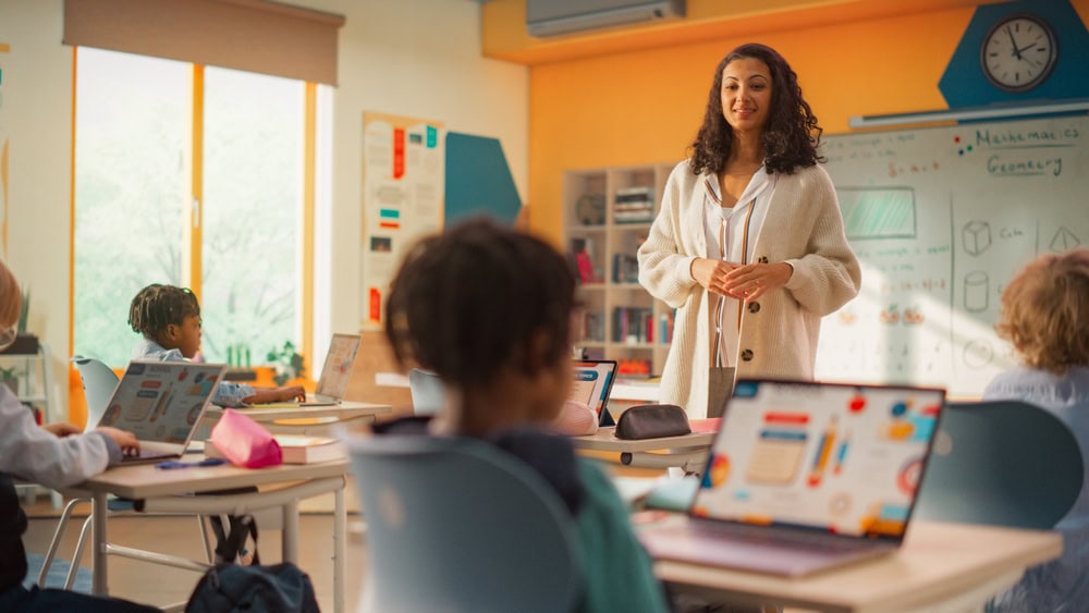 A child using a gamified app for learning in school