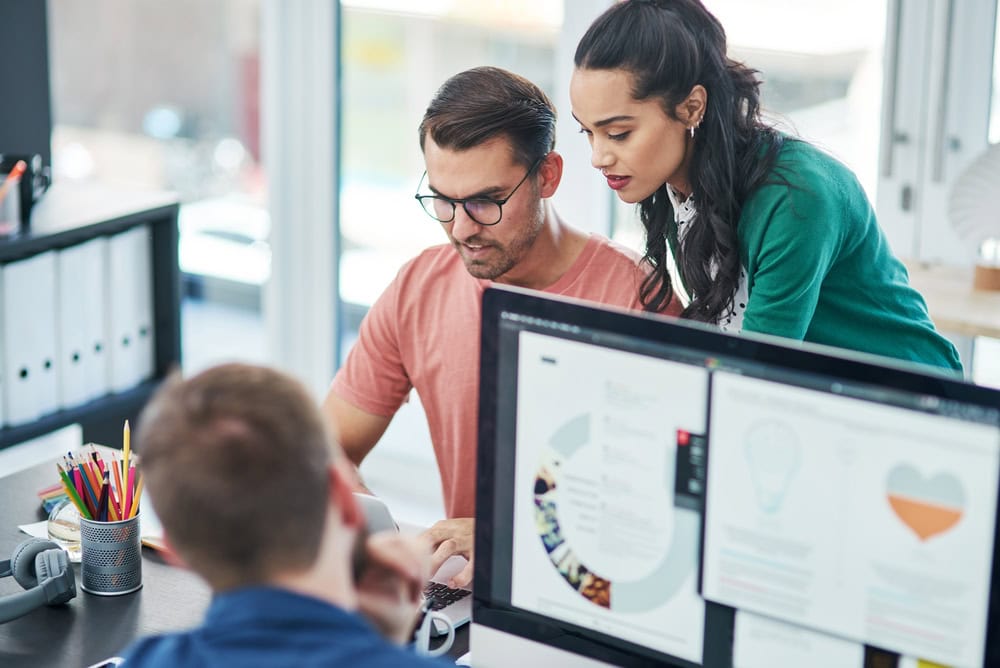 A team working on a gamified marketing campaign