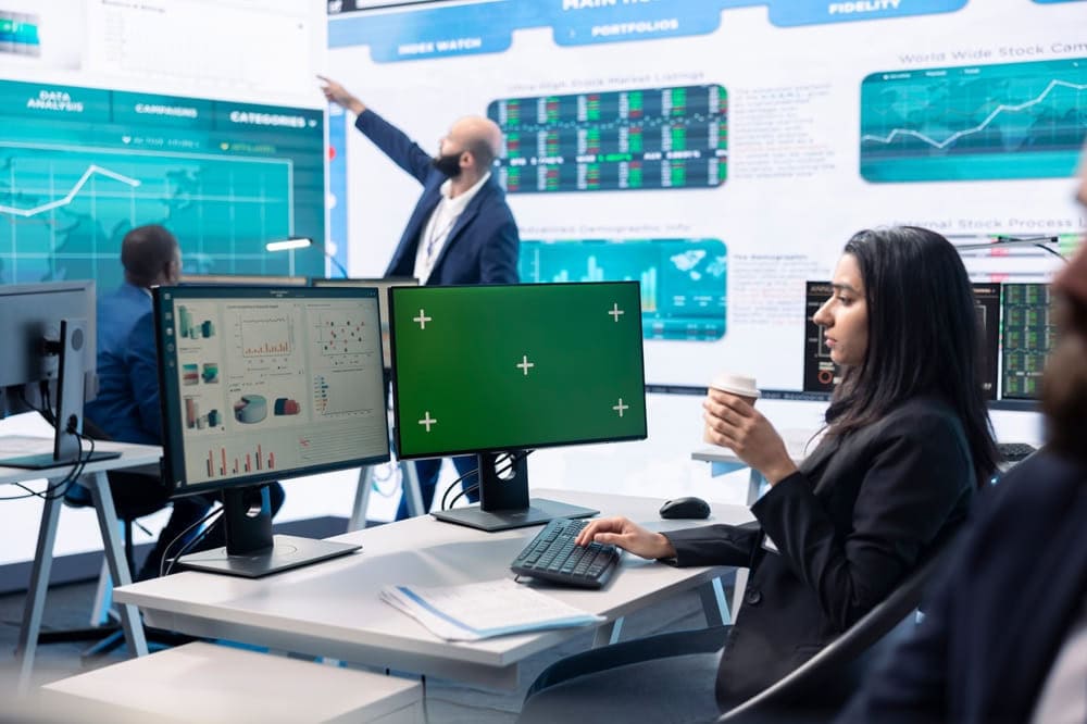 A woman analyzing customer retention data